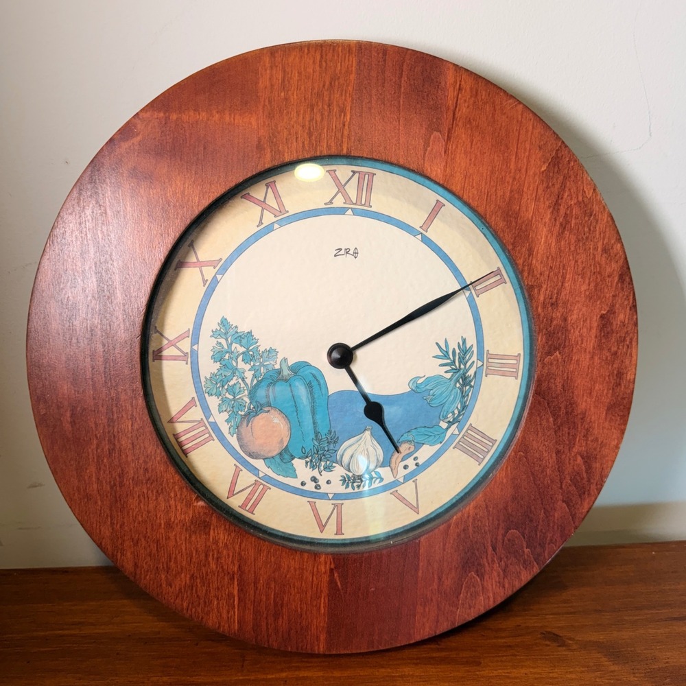 Vintage Ziro Oliver Hemming Wall Clock 11" Wood Cottagecore Vegetable Postmodern